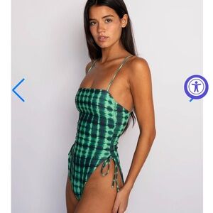 Skatie Green One Piece -Adjustable Ruched Side - Raye Style - Reggae colorway